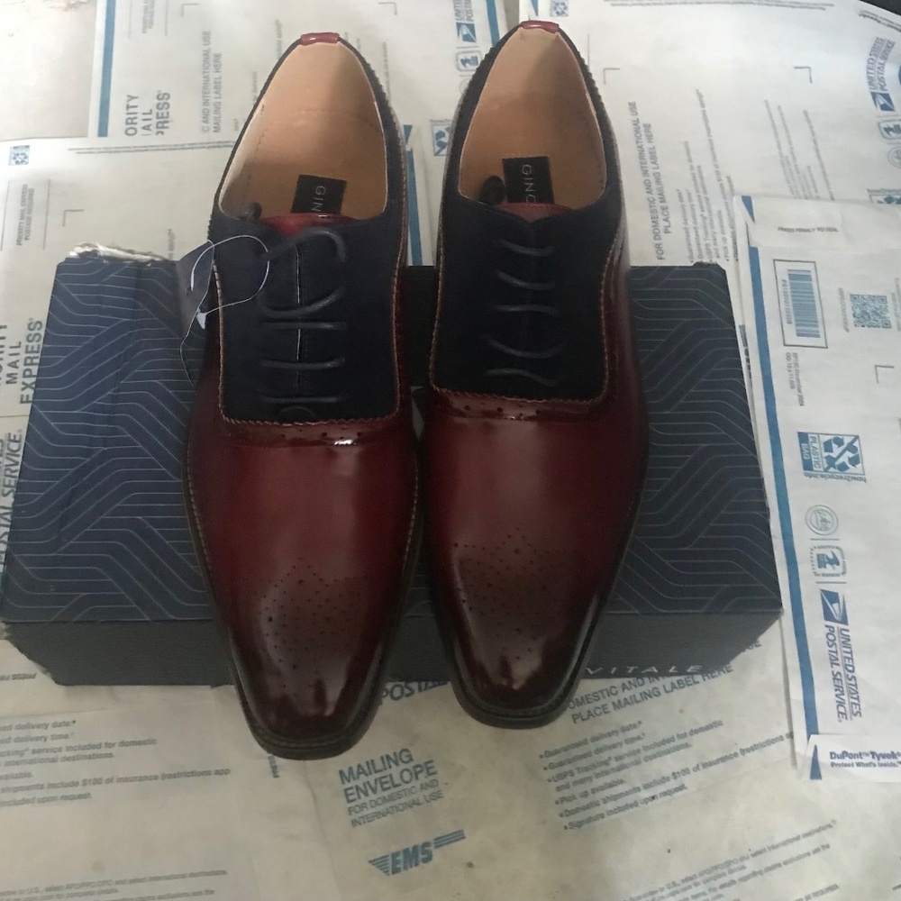 Men’s Gino Vitale Wingtip Oxford Wine Navy Shoes Size 12 New.